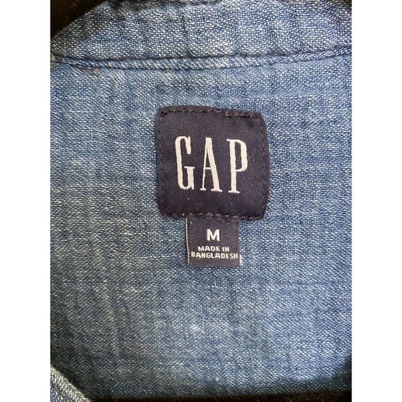 Gap Womens Blue Button-Front Short-Sleeve Blouse M Lightweight Textured Cotton - Picture 4 of 6
